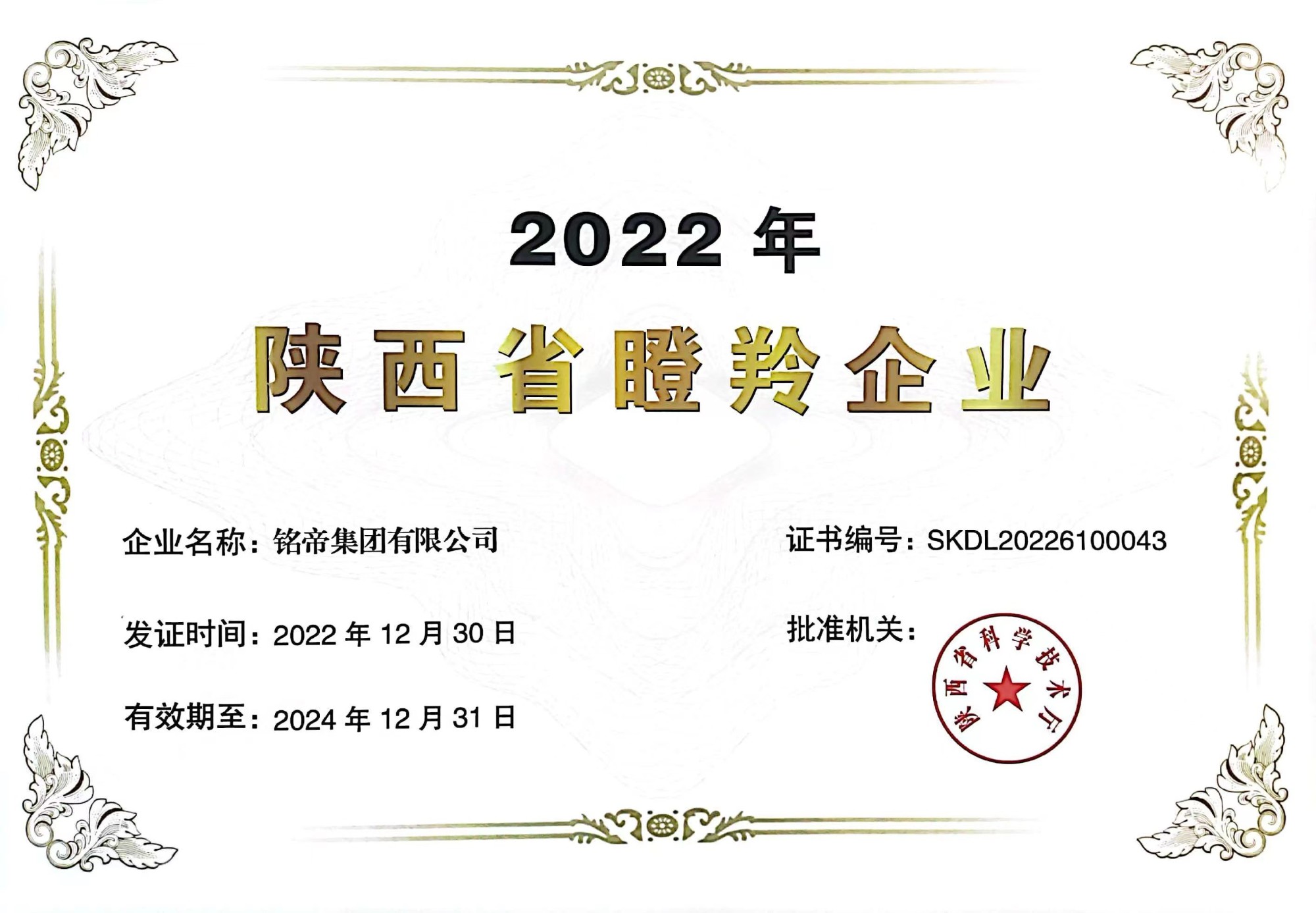 銘帝集團榮獲瞪羚企業稱號